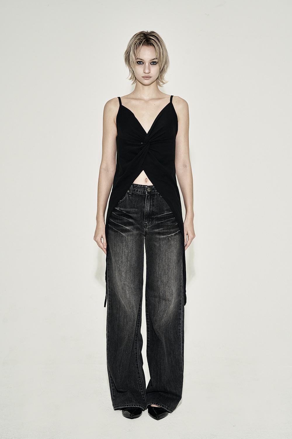 STRAIGHT CAT WASHING DENIM PANTS BLACK