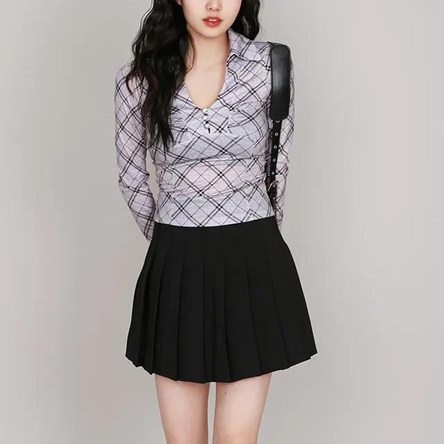 Y2K 아가일 패턴 롱슬리브 넥카라 티셔츠