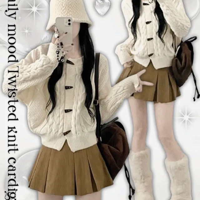 [포근룩🤍]밀키꽈배기떡볶이더플크롭니트가디건(3color)