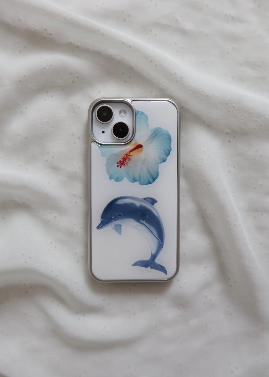 Flower dolphin silver epoxy case