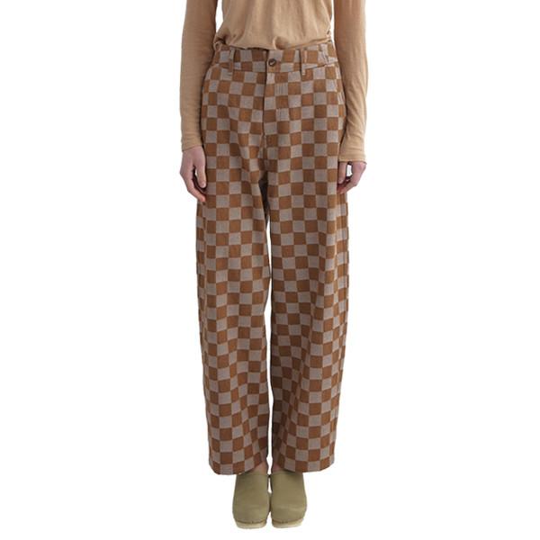 COTTON JACQUARD CHECK CURVED PANTS
