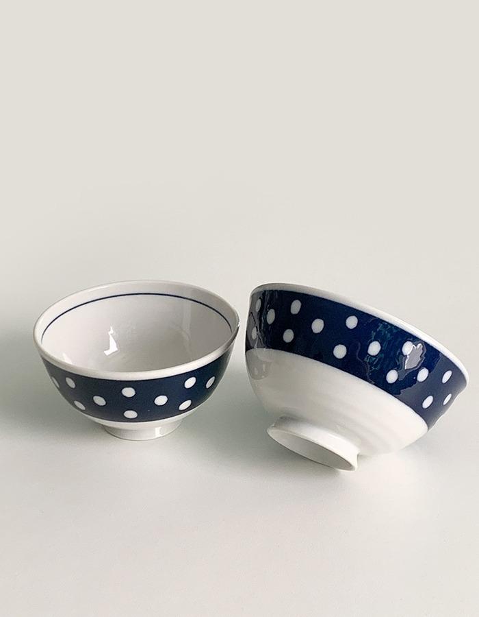 오유먼트 Navy Dot Bowl 일본 밥&국 공기 그릇 세트 집들이 선물