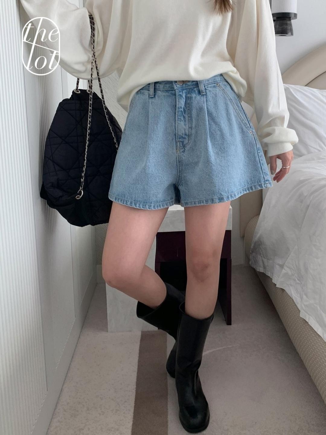 더롯 (당일) [mellounge] 멜라운지 핀턱 A 데님 숏 팬츠 진청 연청 블랙 청 반바지 (3color) (여름신상)