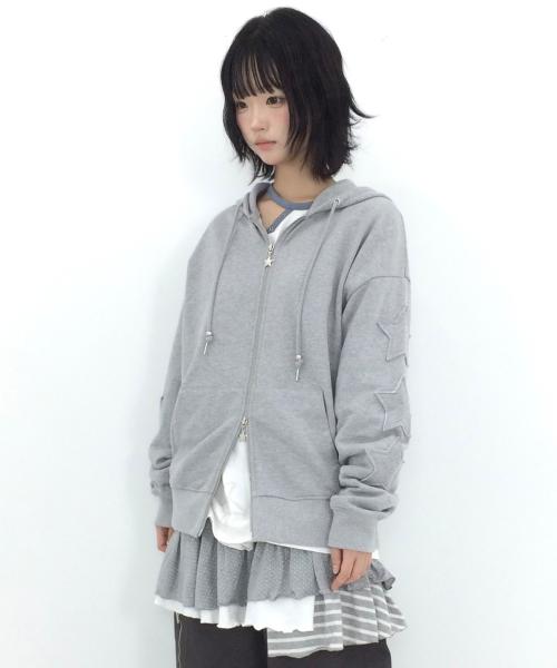 STAR PATCH HOOD ZIP-UP [HEATHER GREY]