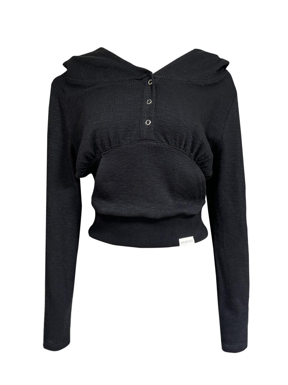 THREE BUTTON HODDIE BLACK