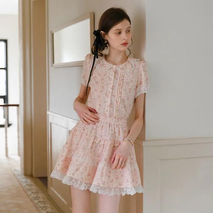 Cest_Floral lace banding skirt