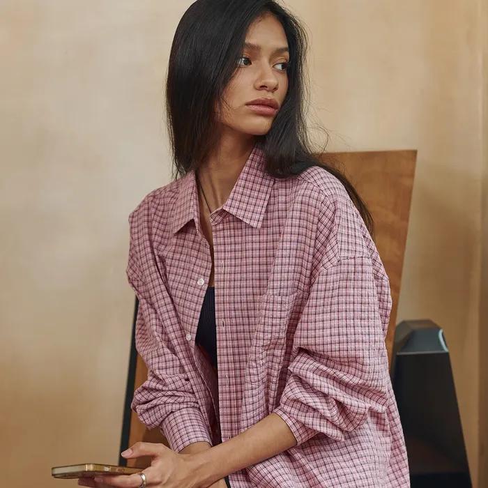 Sarah Check Shirt-Pink