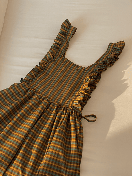 에메랄드 그린 체크 빈티지 원피스