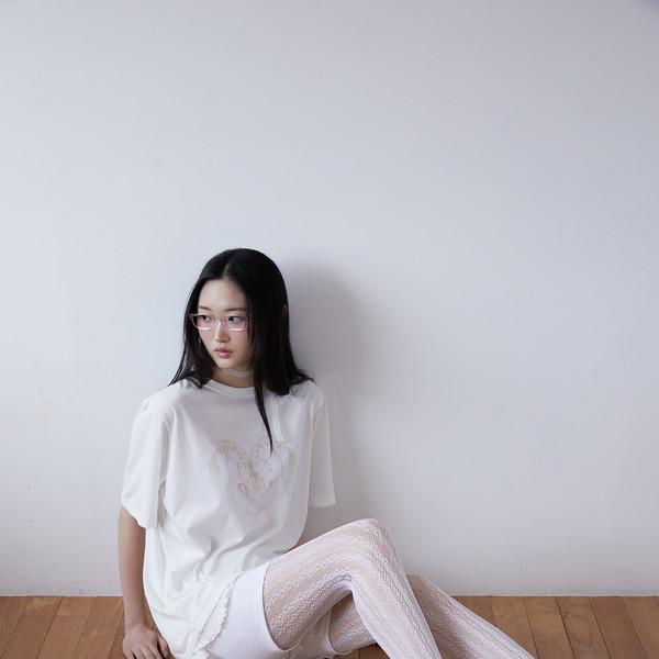 Heart plant overfit T-shirt (PINKGREEN)