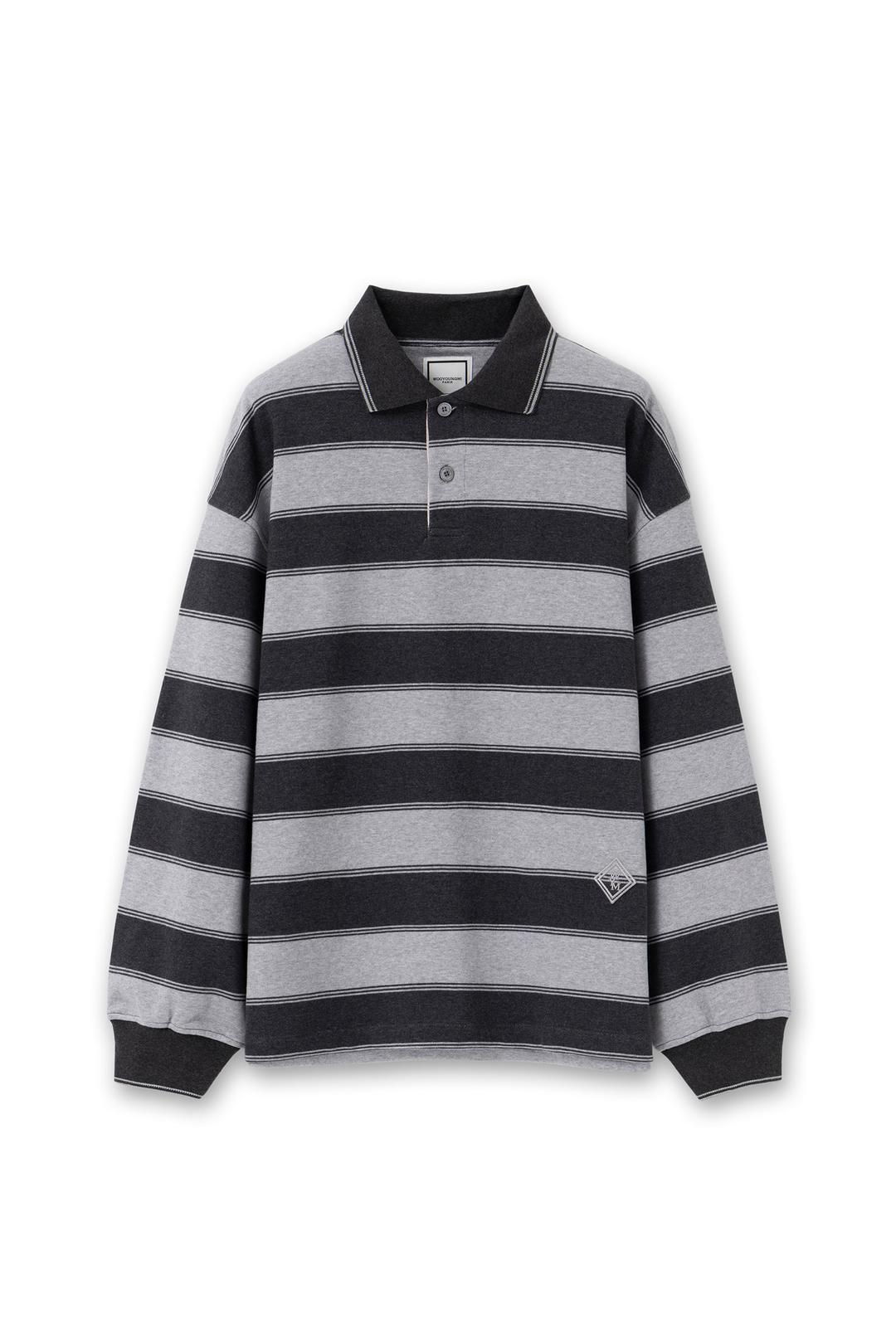 그레이 스트라이프 칼라 티셔츠