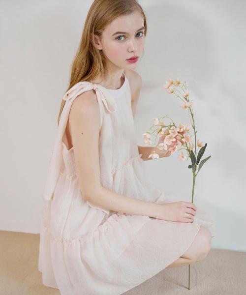 세히즈 리본 홀터 미니 원피스 - Baby pink