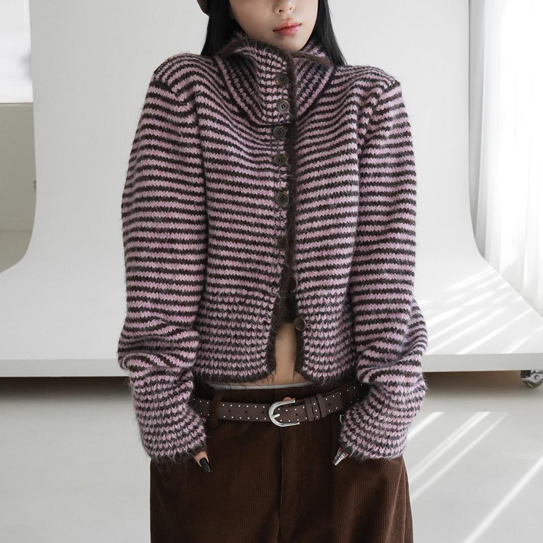 라솔 스트라이프 니트가디건