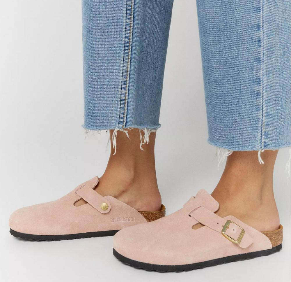 버켄스탁 보스턴 스웨이드 클로그 샌들 라이트로즈