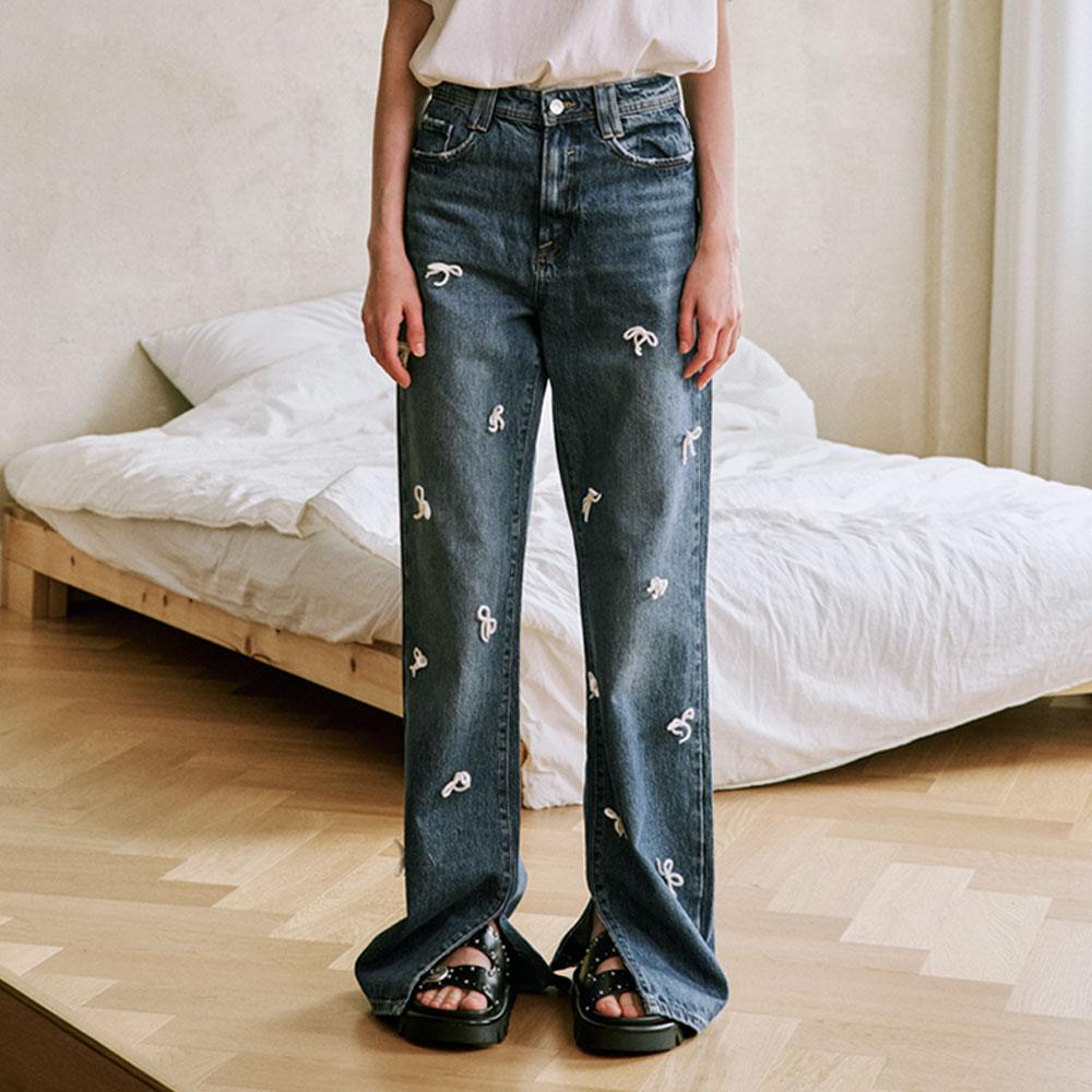 Hand-crocheted Bow Denim Pants