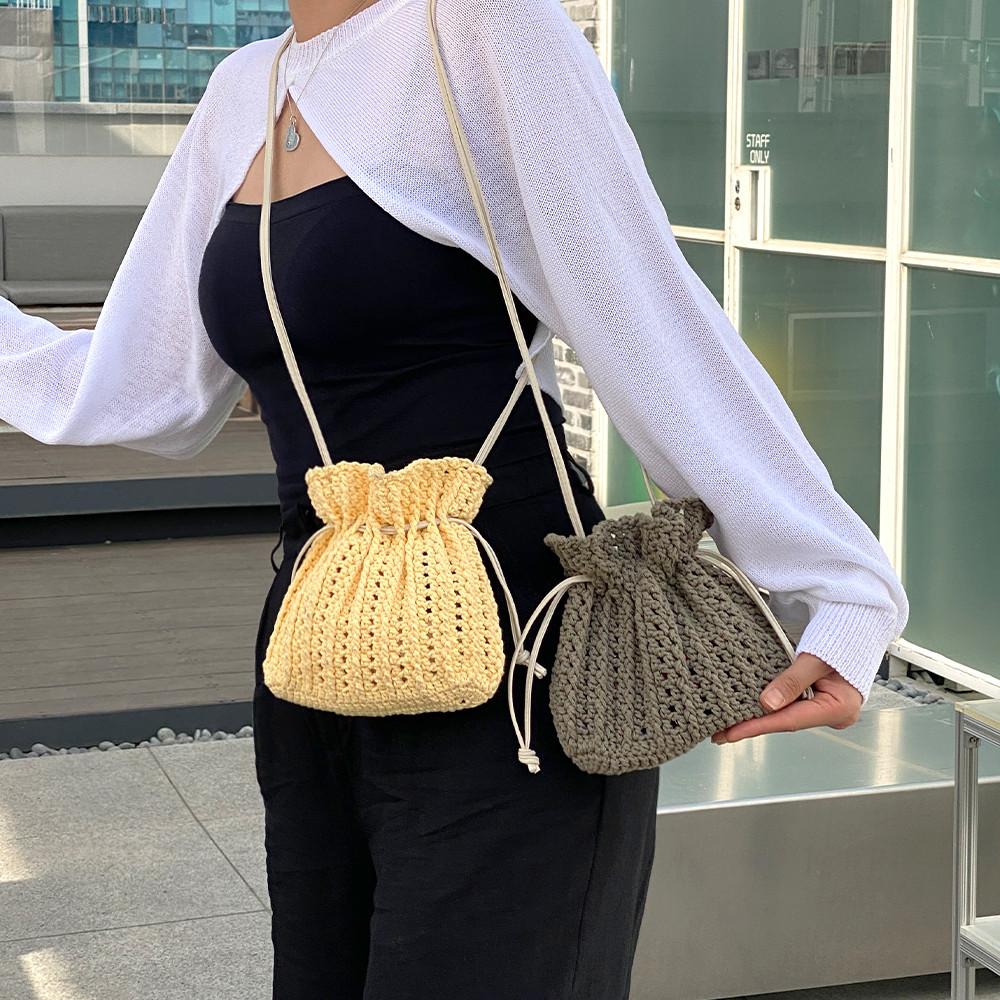 DIY키트 허그미 파우치백 코바늘 가방뜨기 비기닝코튼실 복조리백 패키지 손뜨개 뜨개질 뜰안 뜨개공방 [무료도안]