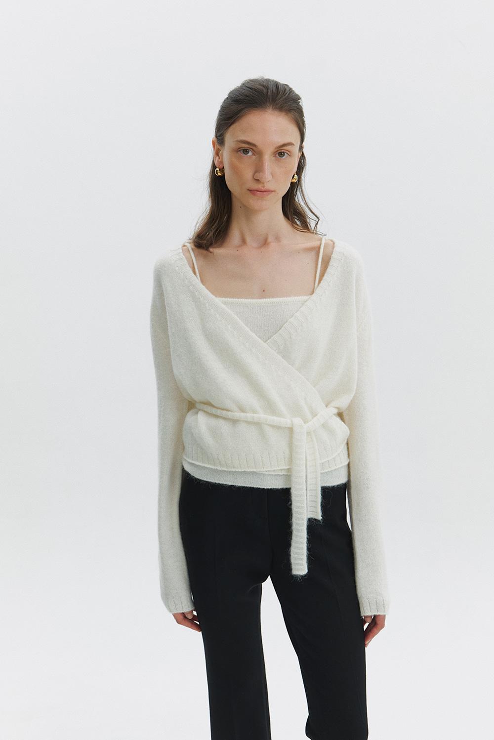 Mohair Wrap Cardigan Set in  Ivory