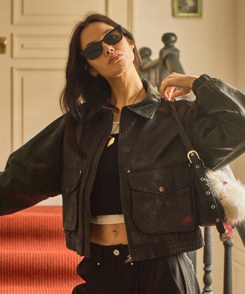 비터셀즈(BITTERCELLS)  스타 레더 자켓(워시드)(크롭핏)-블랙 - 사이즈 & 후기 | 무신사