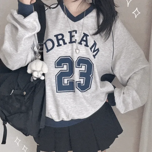[교복템!/크림소다*-*] 핵여리귀욤핏 *-* 아방 배색 오버핏 가을 맨투맨