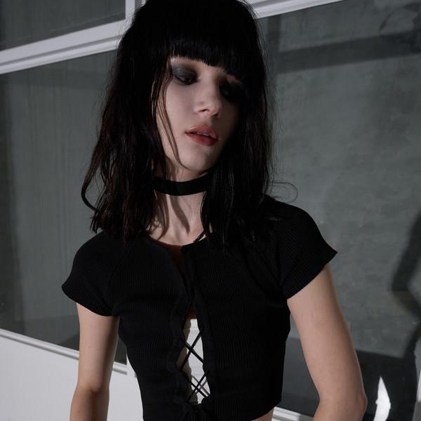 리본 하프 가디건 [블랙]