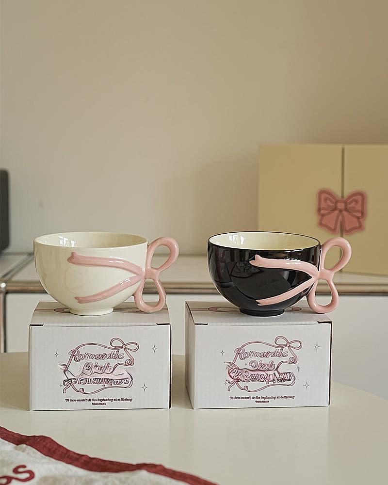 지미하우스 리본 핸들 블랙 화이트 컵 머그 카페 커피잔 집들이 자취 선물