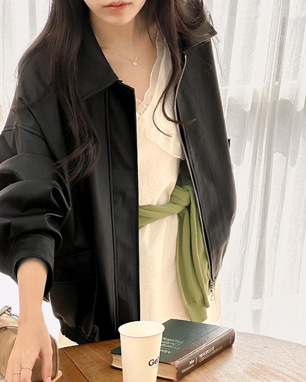 [무배][프리미엄 레더]에크렌 비건 레더 가을 블루종