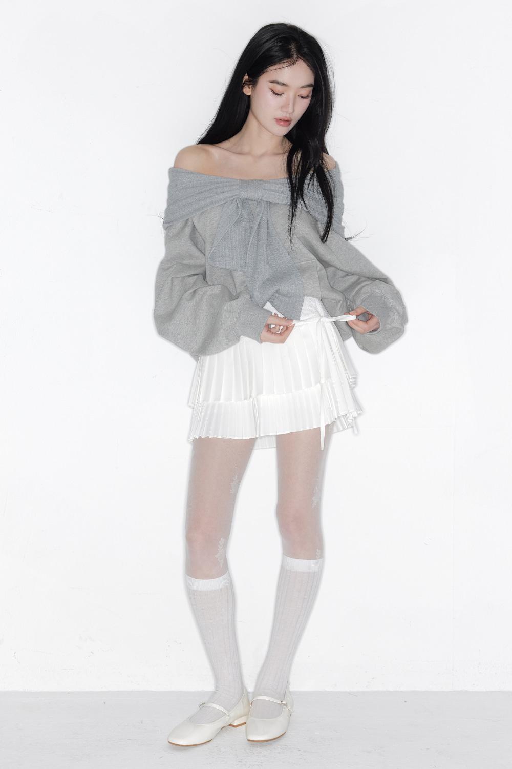 DOUBLE LAYER LACE WRAP PLEATS SKIRT_TT6S503IV