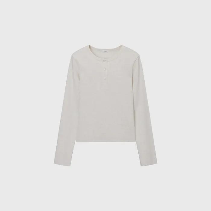 Cotton rib henley tee (oatmeal / ivory / black)