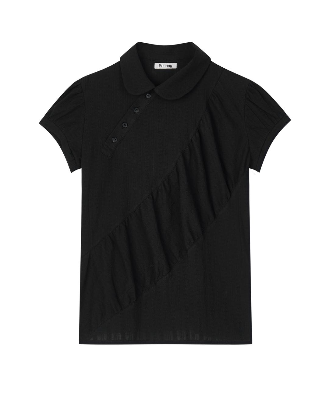 SHIRRING COLLAR SHORT SLEEVE SHIRT (BLACK)