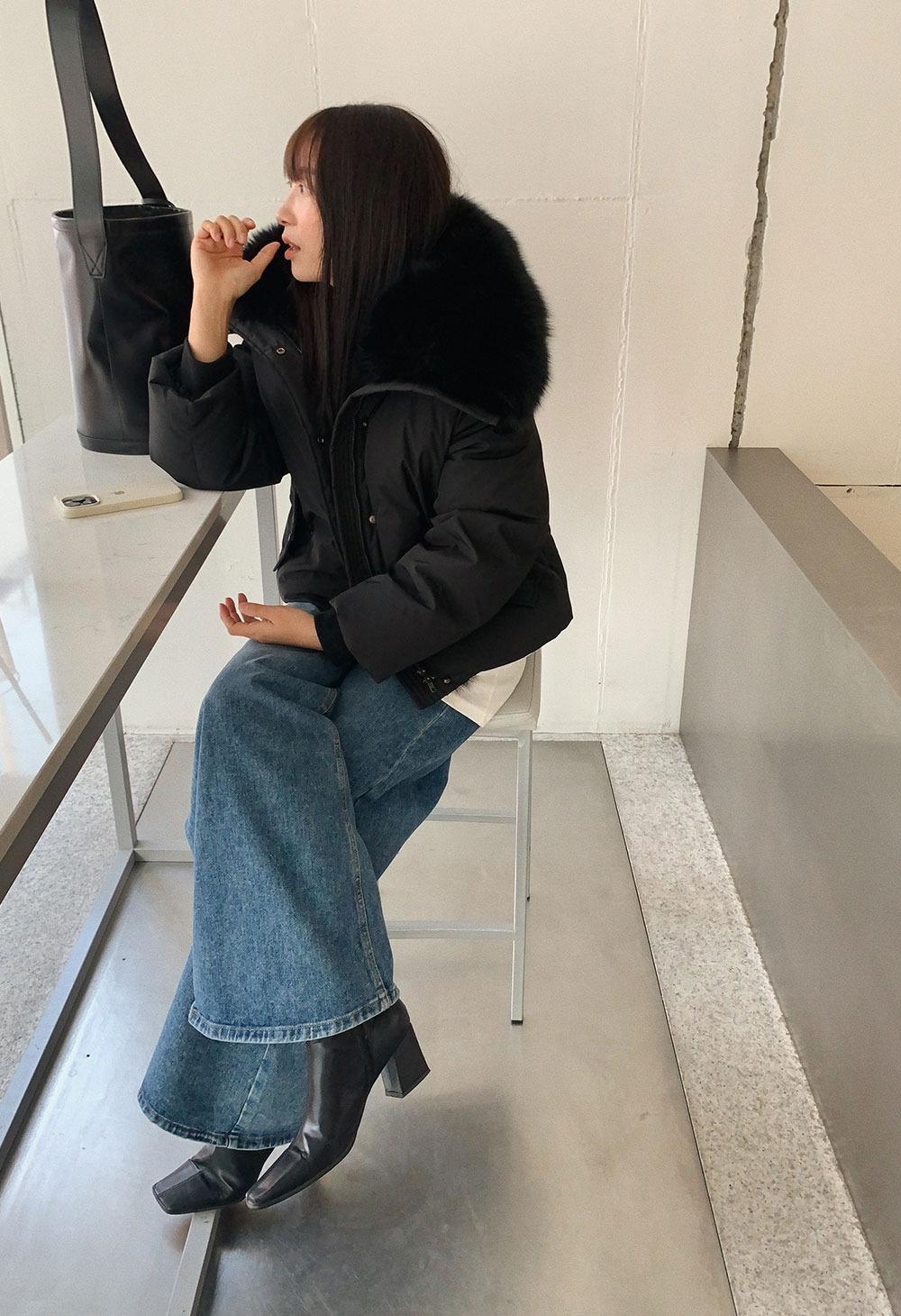 엘버 구스 다운 패딩 - 블랙