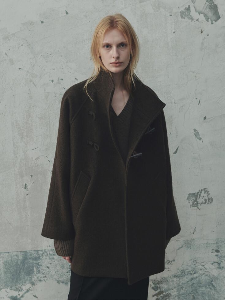 울 더플 하프코트_Brown