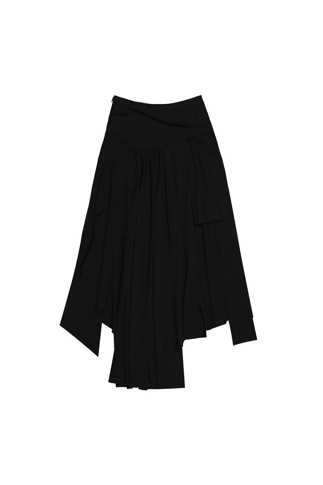 [앵콜]ASYMMETRIC SHIRRING SKIRT #BLACK (8.14 출고) - 달링유어배드