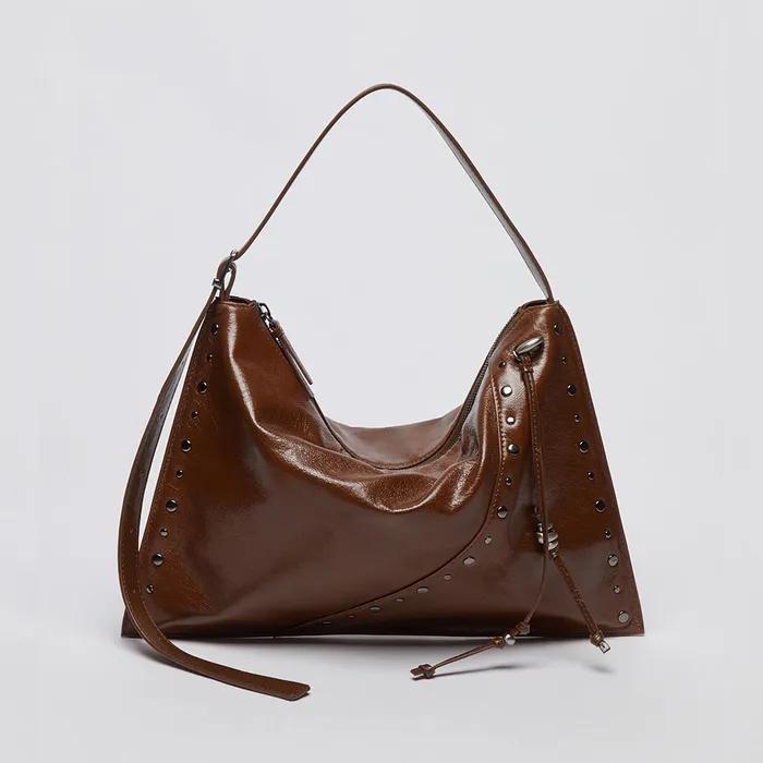 Freckle fold bag(Glossy crack camel)