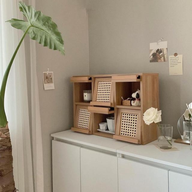 미니 우드 나무 라탄 커피 화장품 슬라이딩 소품 원목 인테리어 진열장 수납함 수납