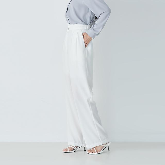 리틀마켓 [MADE] 실키 뒷밴딩 핀턱 와이드 슬랙스 PE04B3 /팬츠/바지/통/찰랑/화이트/소라/블랙/정장/셋업/하객/결혼식/오피스/출근/면접/데이트/벚꽃/캠퍼스/룩/봄/여름/신상/당일