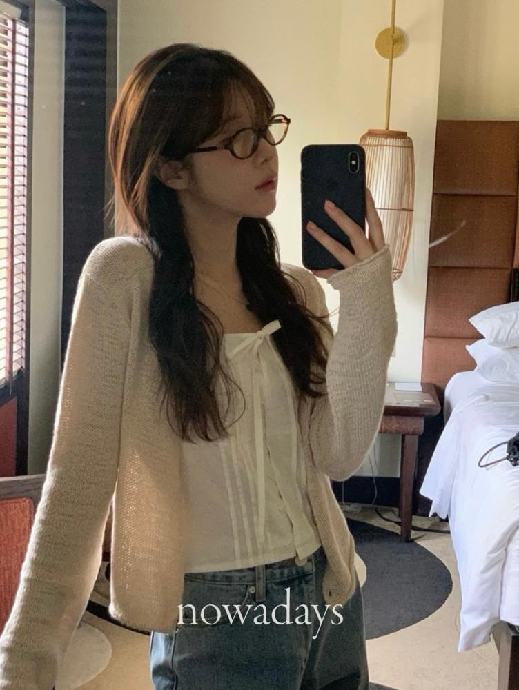 베 당일 / 베르가못 릴리 가디건 코튼 긴팔 데일리 크롭 니트 cd (3col) : 나우 어 데이즈