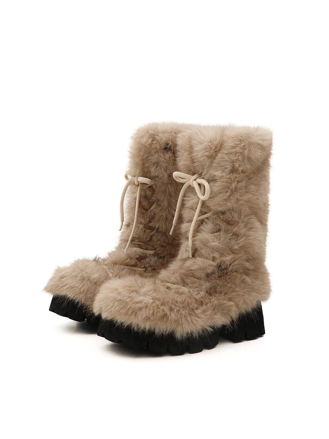 Moromoro丨Eco Fur Tall Boots - Apricot / US 5.5 MEN / US 7 WOMEN = IT 37