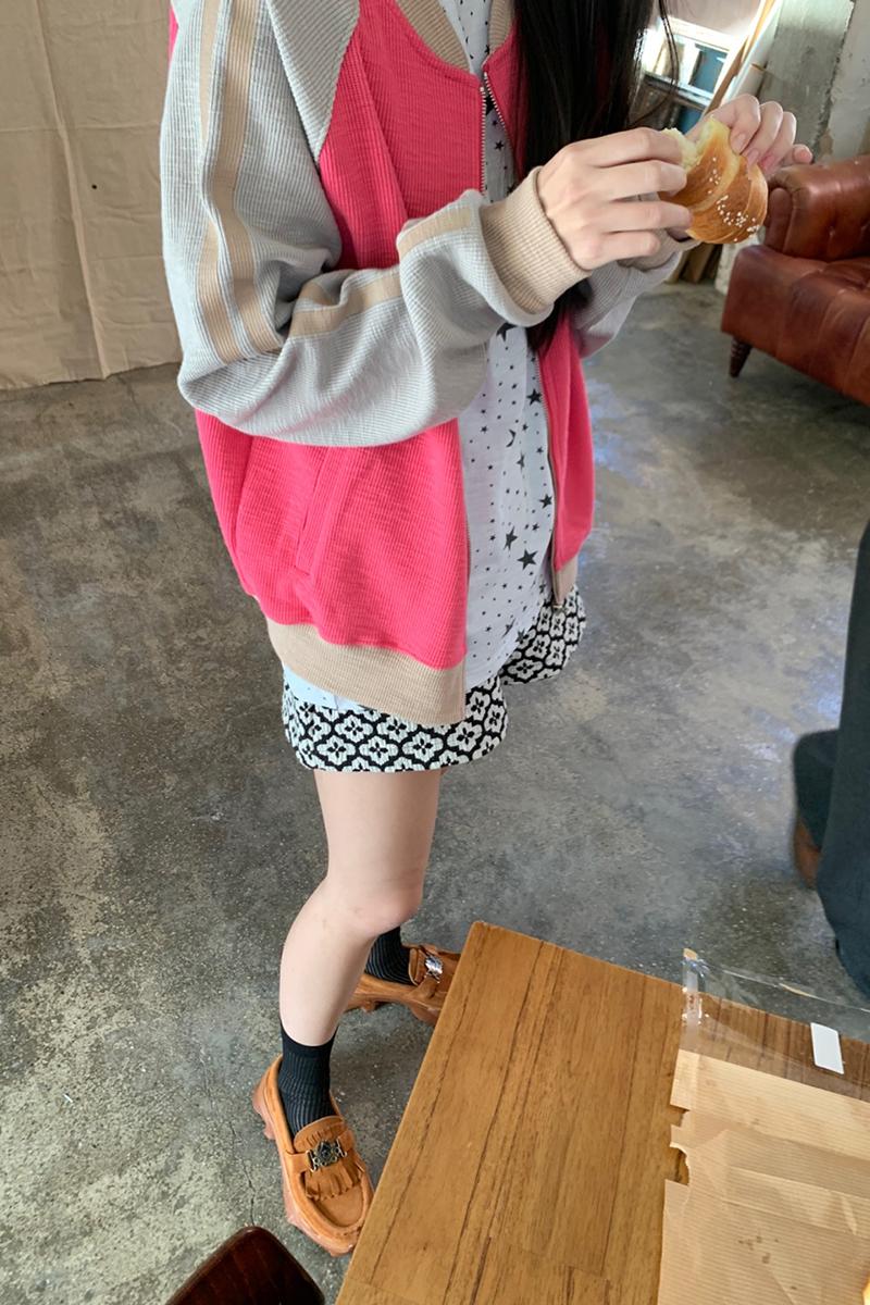 Slub Raglan Zip-up (Pink/Melange)