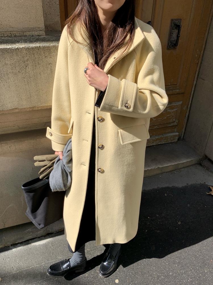 WOOL RAGLAN LONG COAT - YELLOW BEIGE