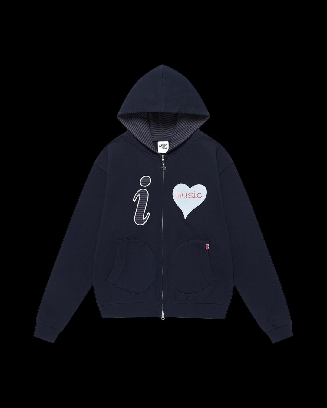 카비시 아이 러브 뮤직 집업 후디 네이비 CV2FFUM481ANV | 카시나 KASINA