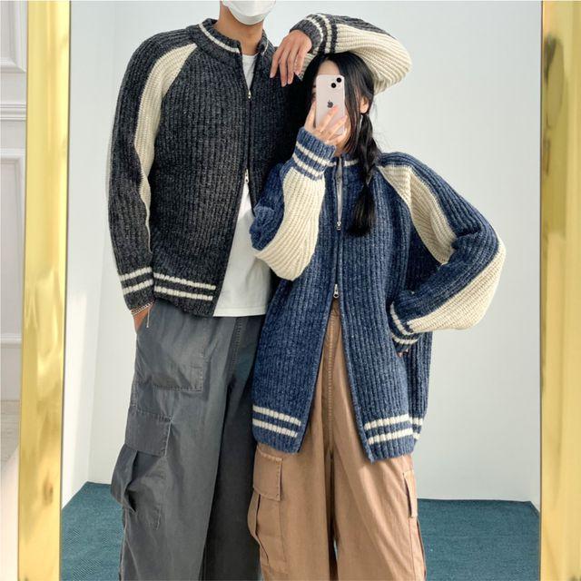 [고퀄리티*/UNISEX] 오버핏 남녀공용 유니섹스 니트 투웨이 집업 가디건 블루종 바시티 스타디움 자켓 야구점퍼 야구잠바 가을 겨울 아우터 커플가디건 커플룩 커플시밀러룩