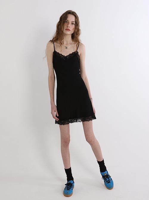 Vintage Lace Slip Mini dress (Black)