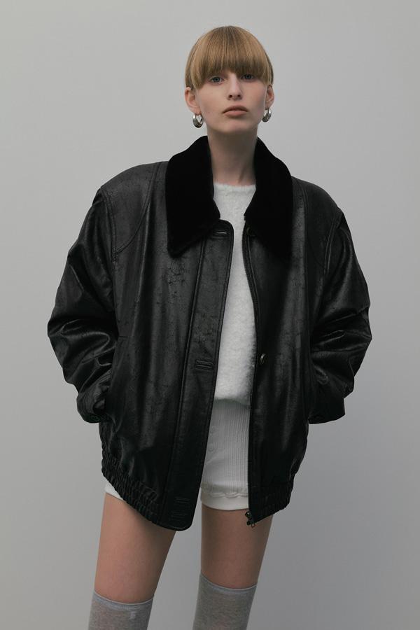 crack leather blouson_black