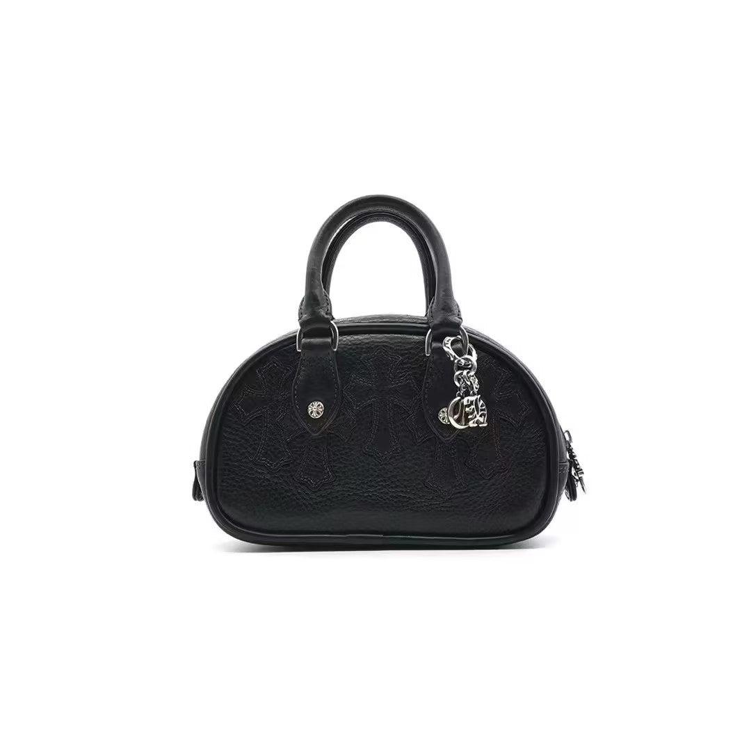 Chrome Hearts Leather Cross Patch Black Mini Bowling Bag