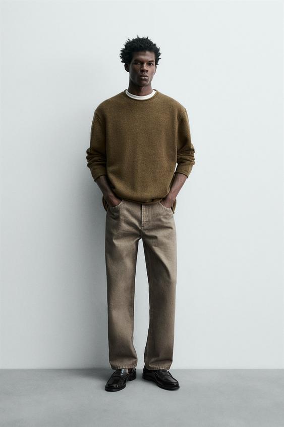 100% 울 롤 엣지 스웨터