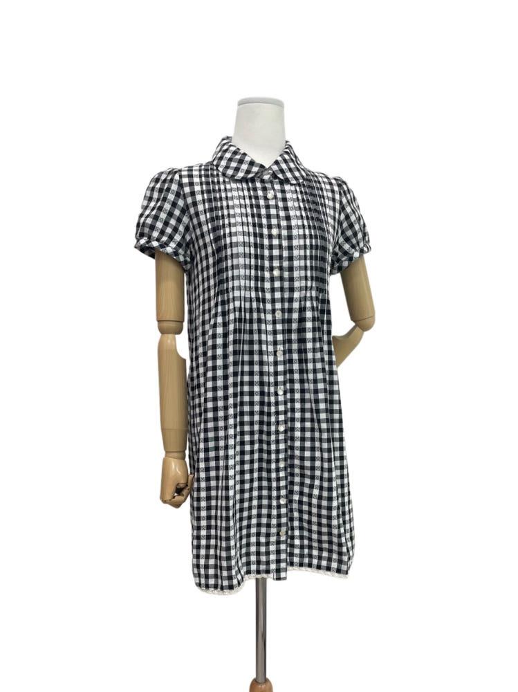 [중고] Japanese vintage 깅엄체크 핀턱 레이스 원피스