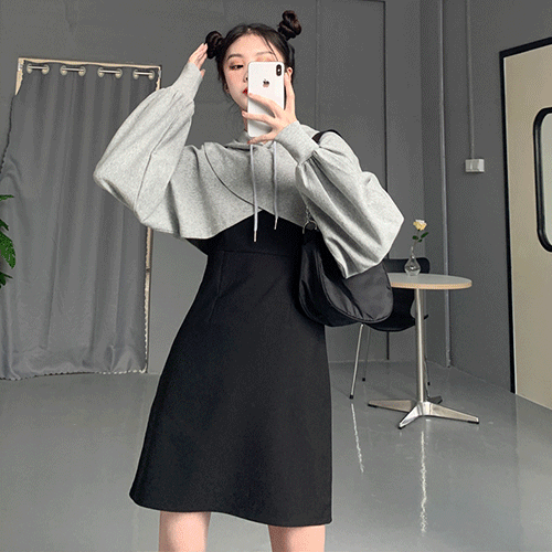 스포티 크롭 벌룬 투피스