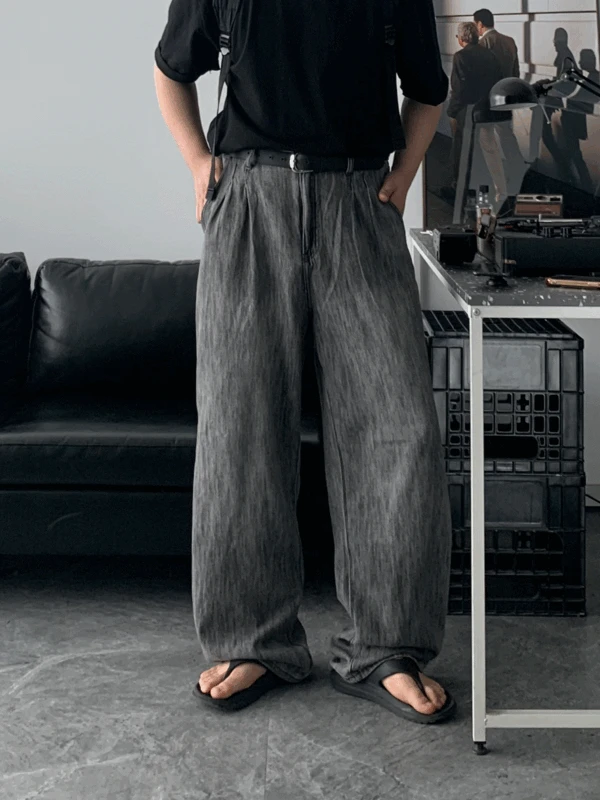 **브러쉬 핀턱 와이드 데님 팬츠 (하루주문량50개 돌파!)