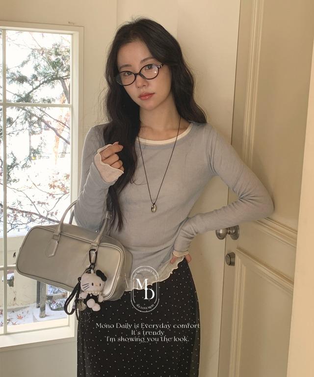 모노데일리 소에 프릴 텐셀 티셔츠 (여리핏! 레이어드하면 너무 예쁜 티셧!)