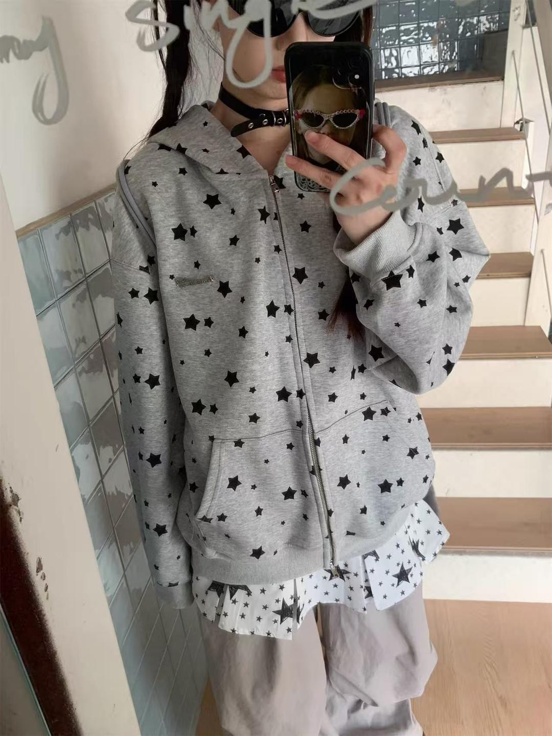 마릴리 [y2k/유니크] 닉 토끼후드 별 루즈핏 후드 집업