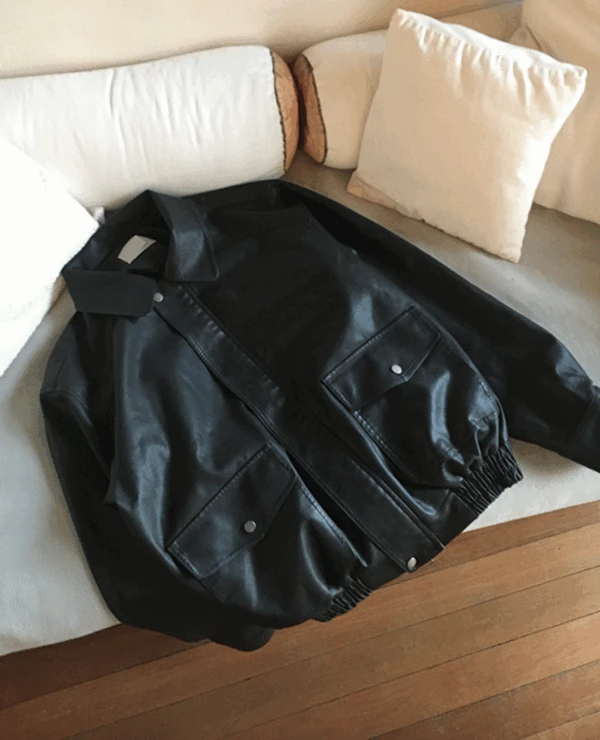 square leather jacket (black)
